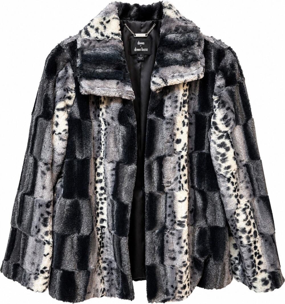 Dennis by Dennis Basso Faux Fur Coat Women S Patchwork Leopard Black Gray